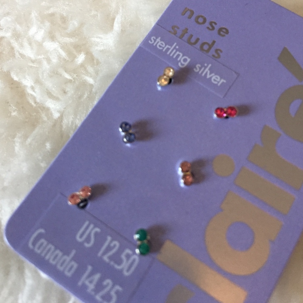 NEW sterling silver gemstone nose studs set of 6