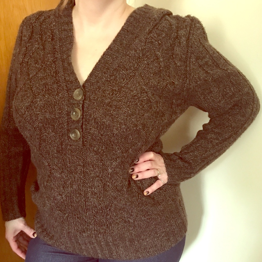Brown marbles hooded crochet sweater.