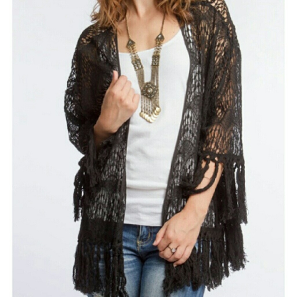 Crochet Lace Cardigan with tassel trim