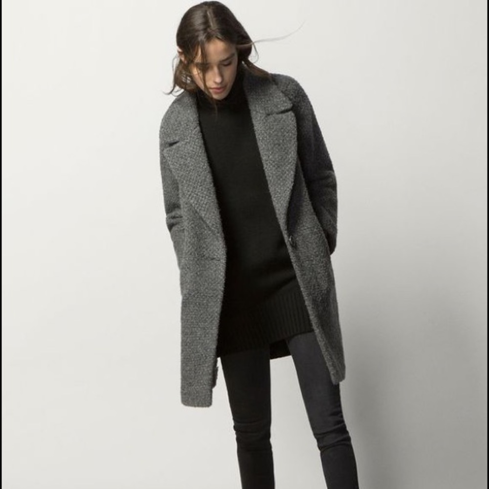 Massimo Dutti grey boucle wool coat
