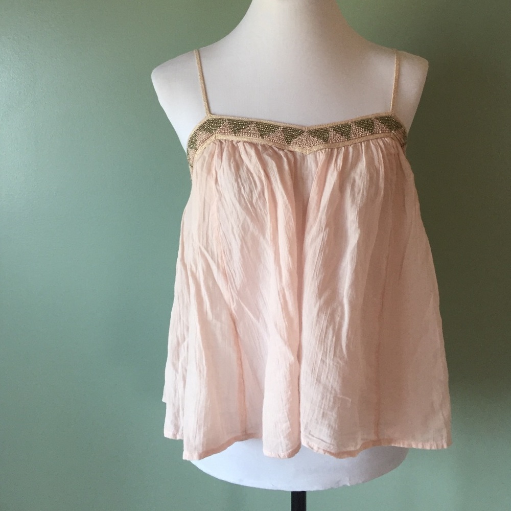 pink flowy tank top with beaded top