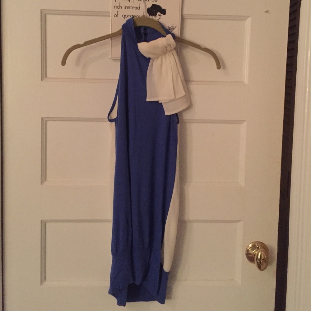 Blue and white high collar shirt