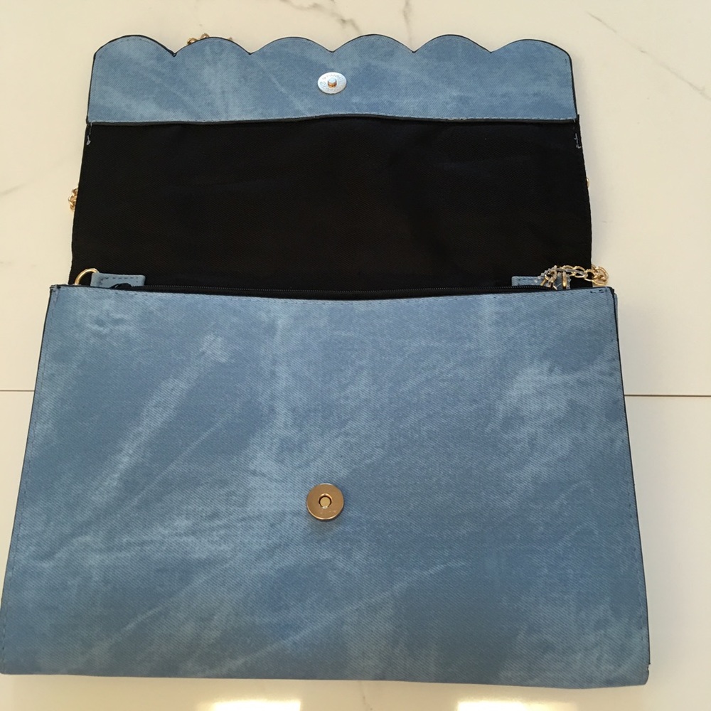 Blue shoulder bag clutch faux jean suede chain - Picture 2 of 4