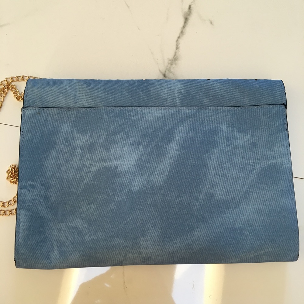 Blue shoulder bag clutch faux jean suede chain - Picture 4 of 4