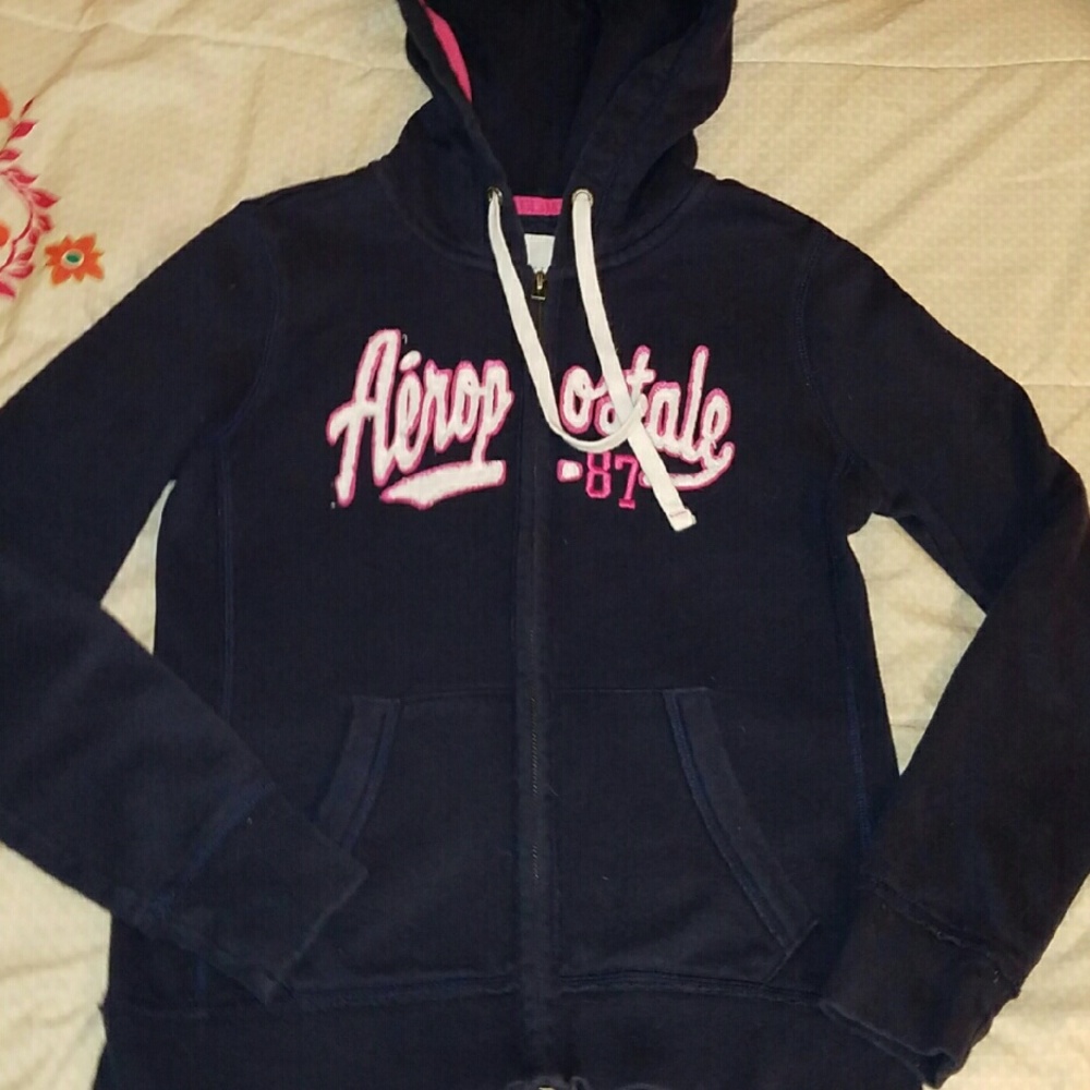 Navy blue and pink Aeropostale zip-up hoodie!!