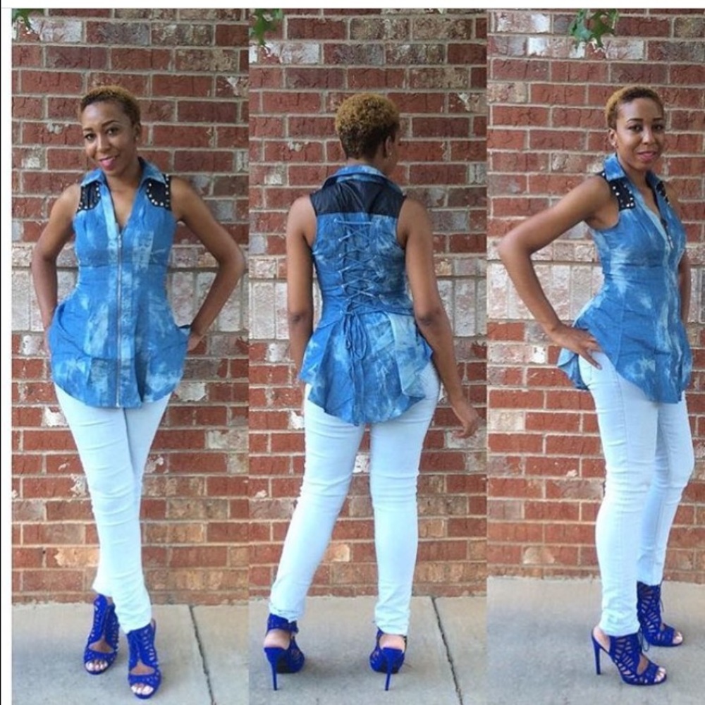 Denim Studded String up Back Shirt
