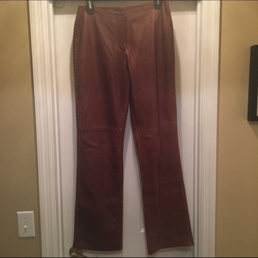 100% brown leather pants