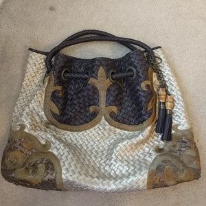 Brown and gold satchel purse