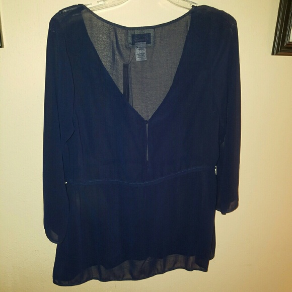 Sheer, navy long sleeve blouse - Picture 2 of 3