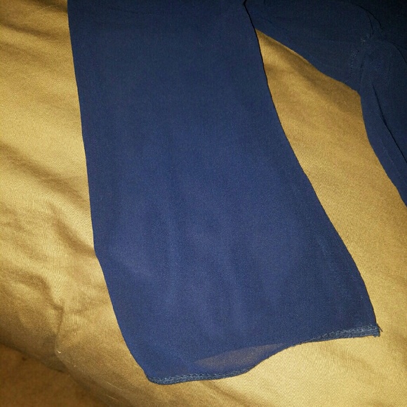 Sheer, navy long sleeve blouse - Picture 3 of 3