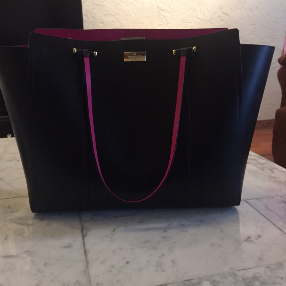 Kate Spade OS Tote - Black with Hot Pink Interior