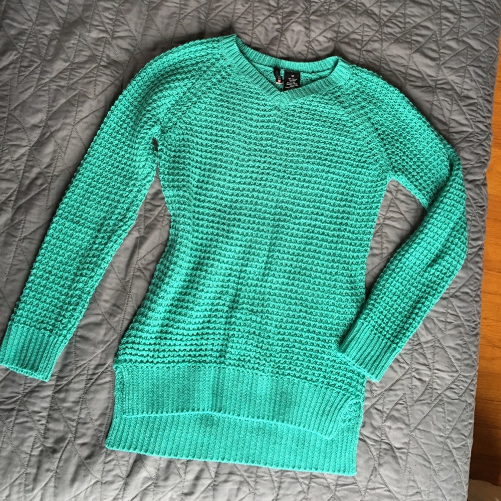 Knitter teal sweater