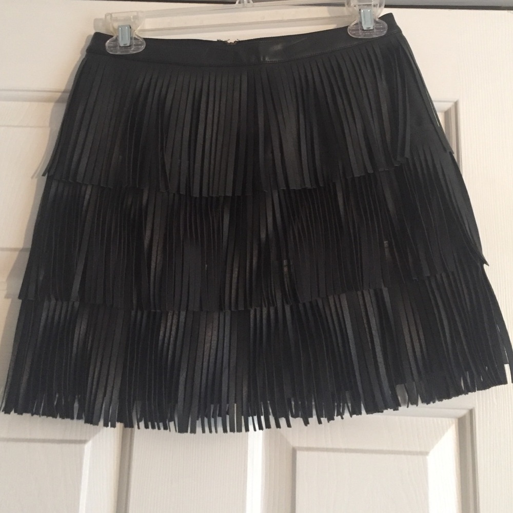 Fringe pleather skirt