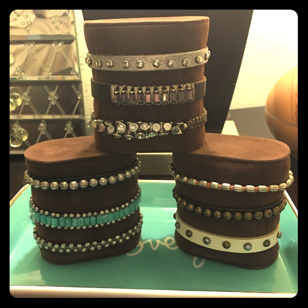 Set of 9 leather stud and bead bracelets