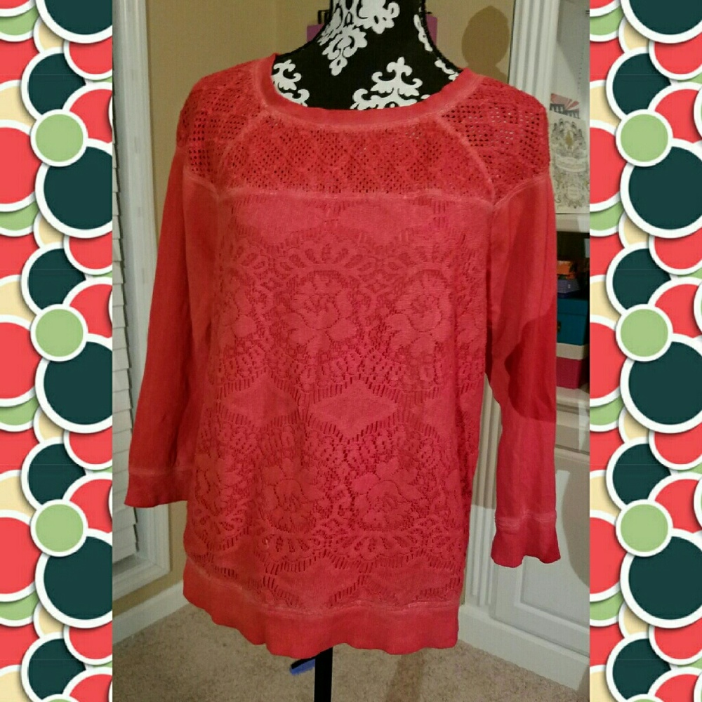 Lucky Brand coral lace front sweatshirt