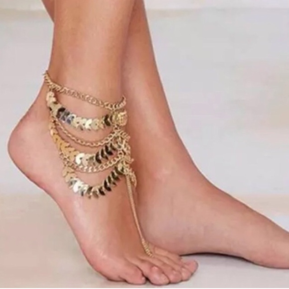FIRM $ Gold Plated Gypsy Jewelry Sandal Anklet