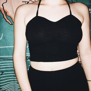 Black Halter top with a crisscross back