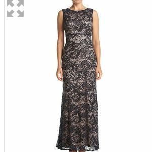 Navy lace over nude _formal gown