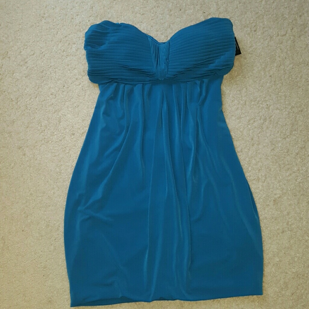 Blue strapless dress!