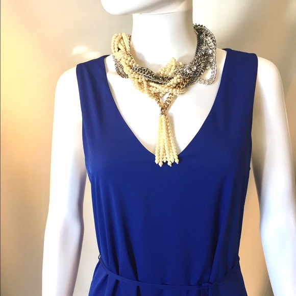 Blue sleeveless with belt dress - Picture 1 of 4