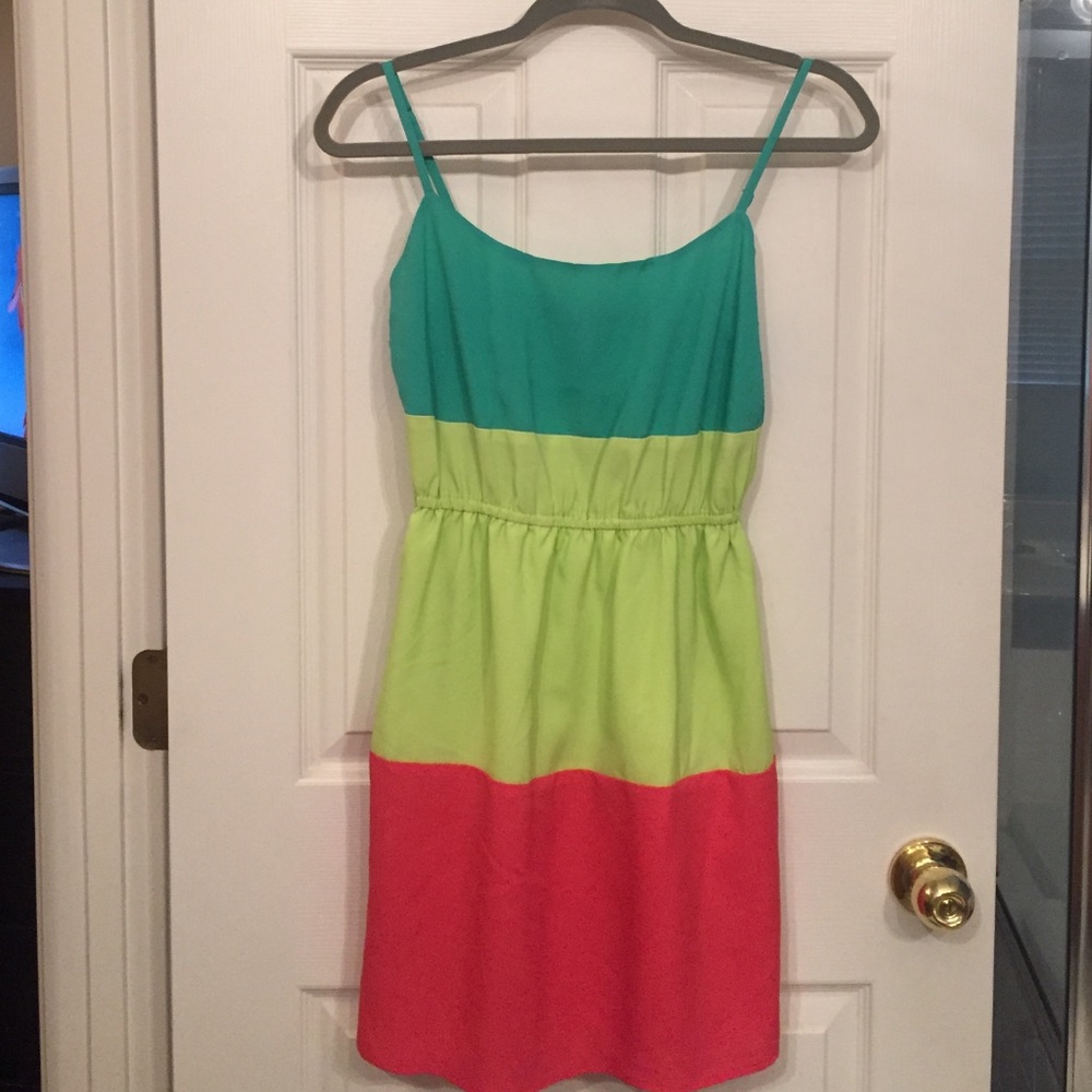 Spaghetti strap color block dress