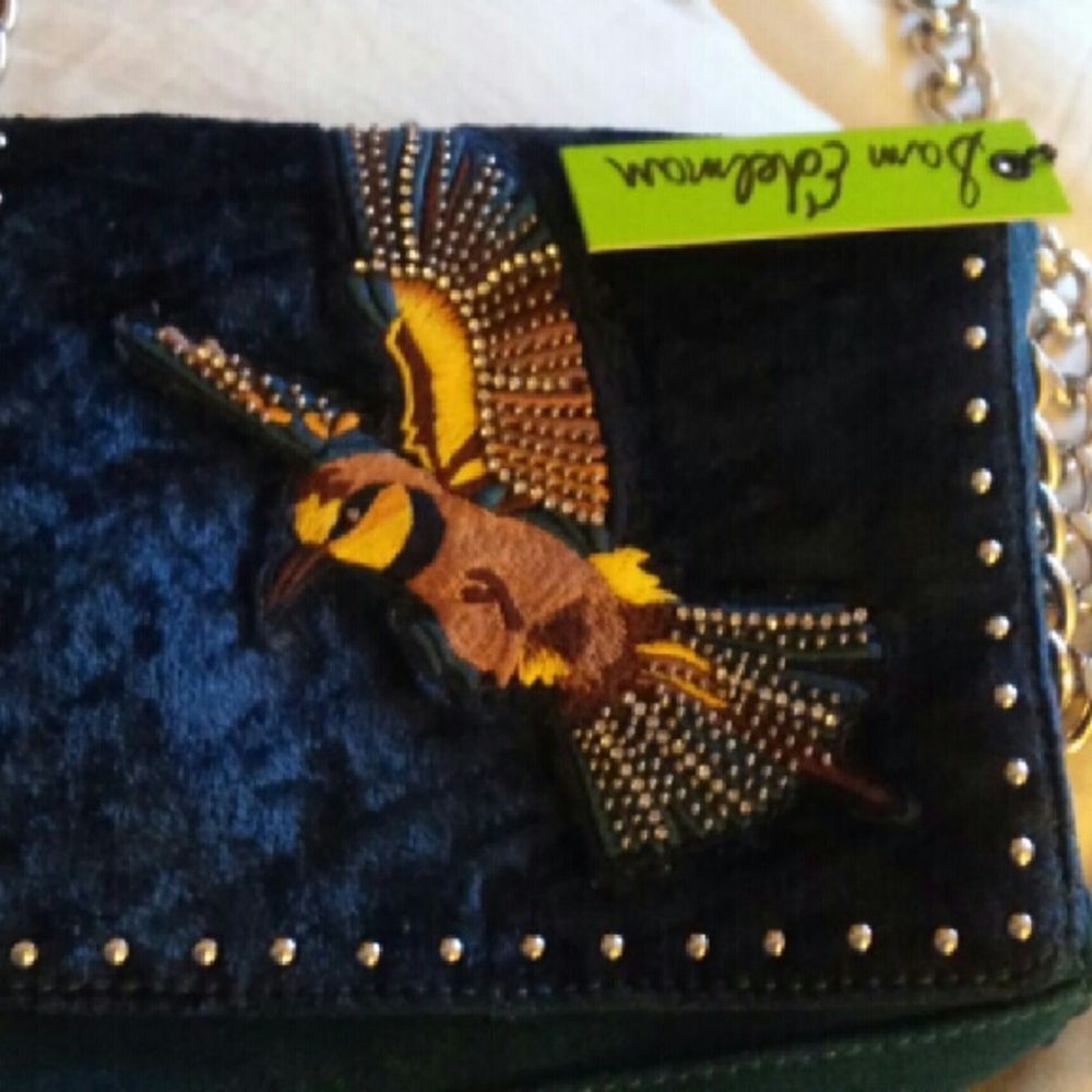 Brand new royal blue suede cross body chain bag
