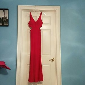 Red full length prom gown