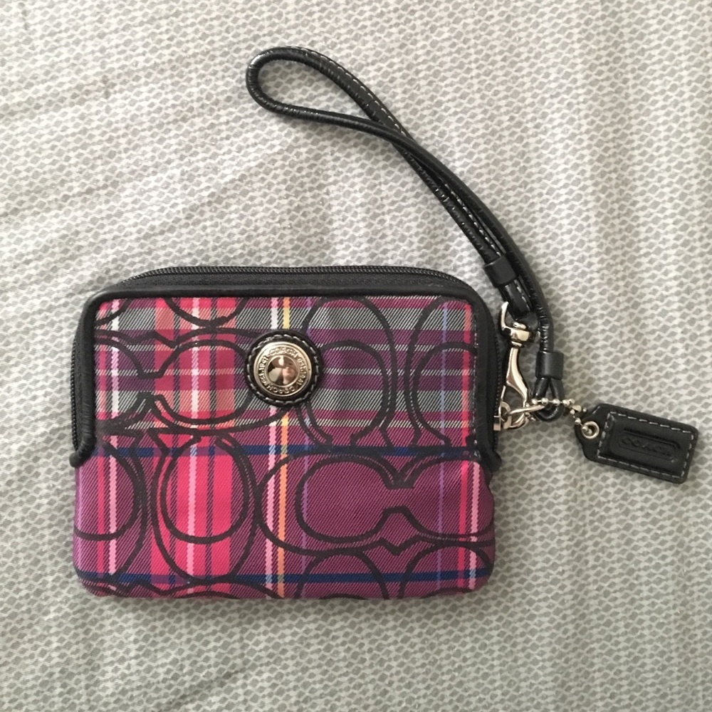 EUC Coach Pink Plaid Wallet