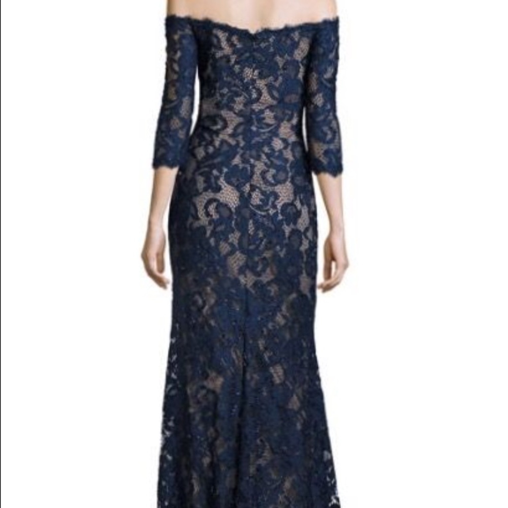 Navy blue off the shoulder evening dress