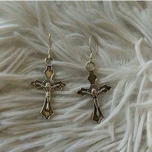 New Silver Tone Christian Catholic Cross Earrings