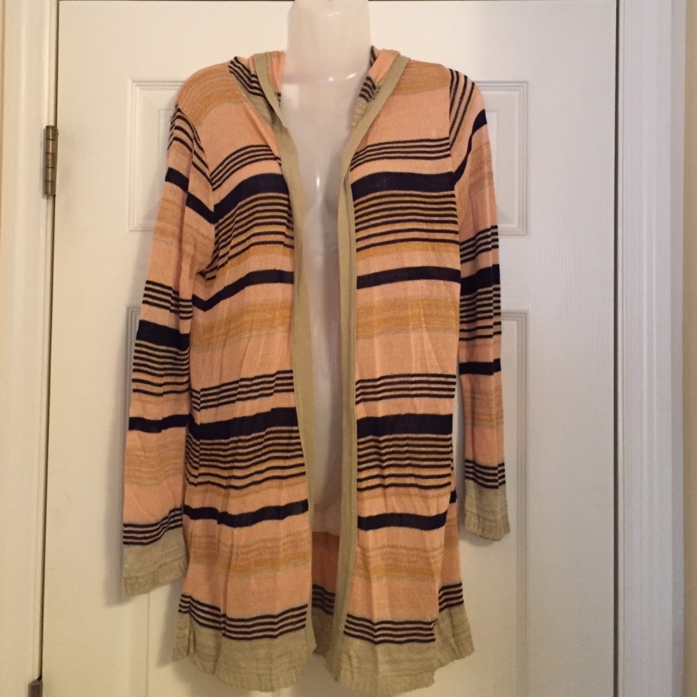NWT! Coral and Blue Stripes with hood Cardigan