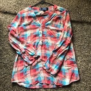 Francesca's Bright Plaid Blouse- Size L