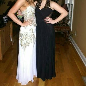 Full length white and gold prom gown