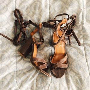 Suede gladiator wrap heeled sandals