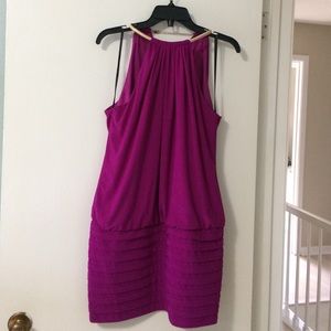 Magenta mini w gold collar.