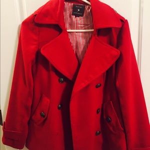 Red pea coat