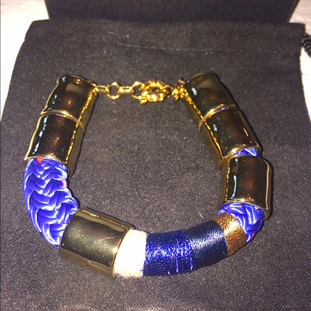 J crew Metallic Threaded Tube bracelet in Blue