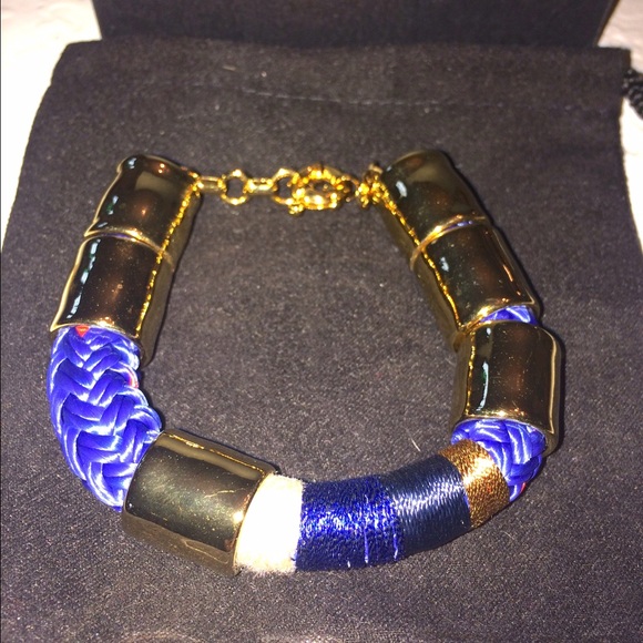 J crew Metallic Threaded Tube bracelet in Blue - Picture 1 of 7