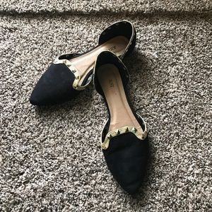 JustFab Black, Tan, with Gold Stud Flats- Size 8.5