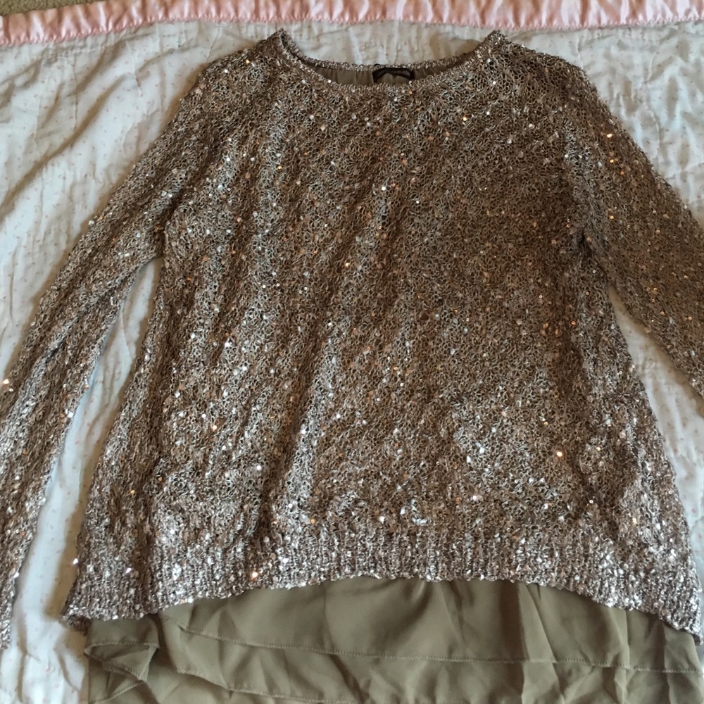 Brown and army green sequin top