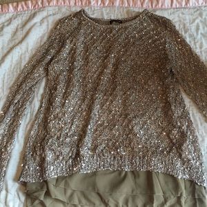 Brown and army green sequin top