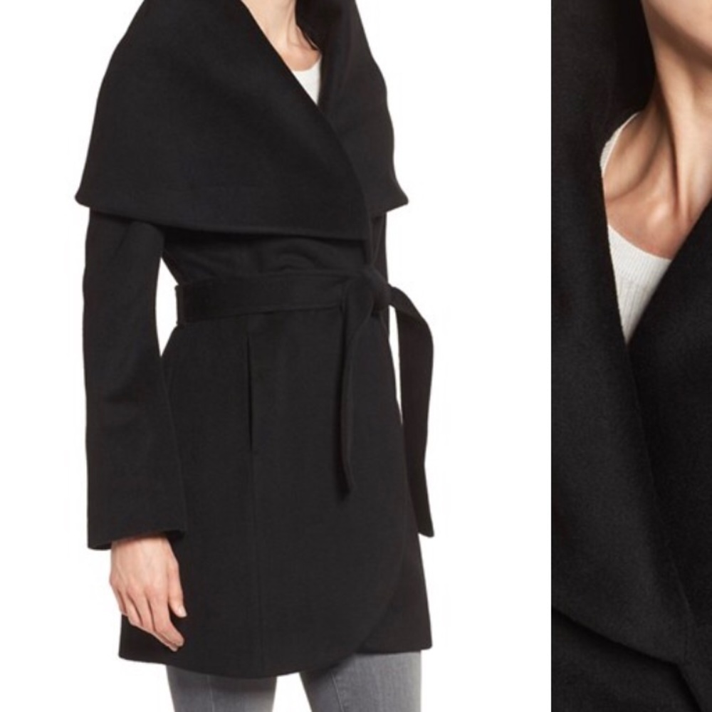 Black T Tahari Marla Wool Coat. Oversized Collar