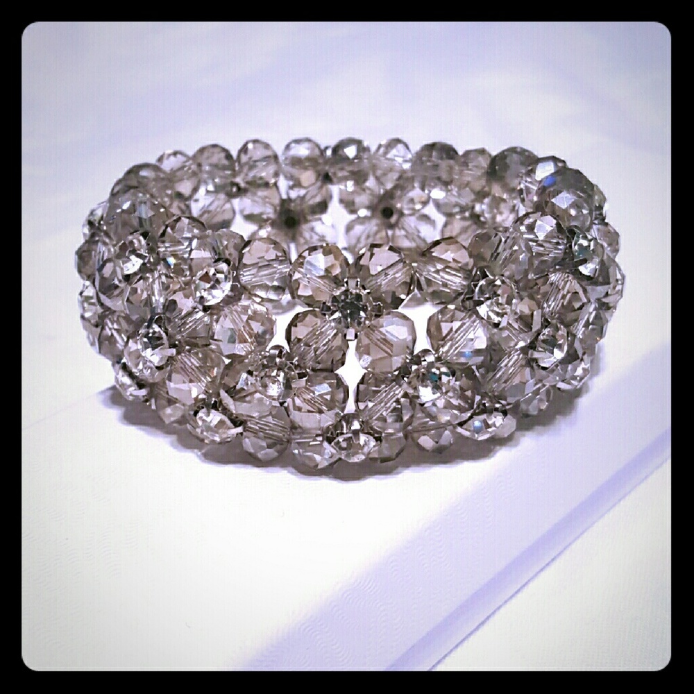 Smokey crystal and rhinestone stretch bracelet
