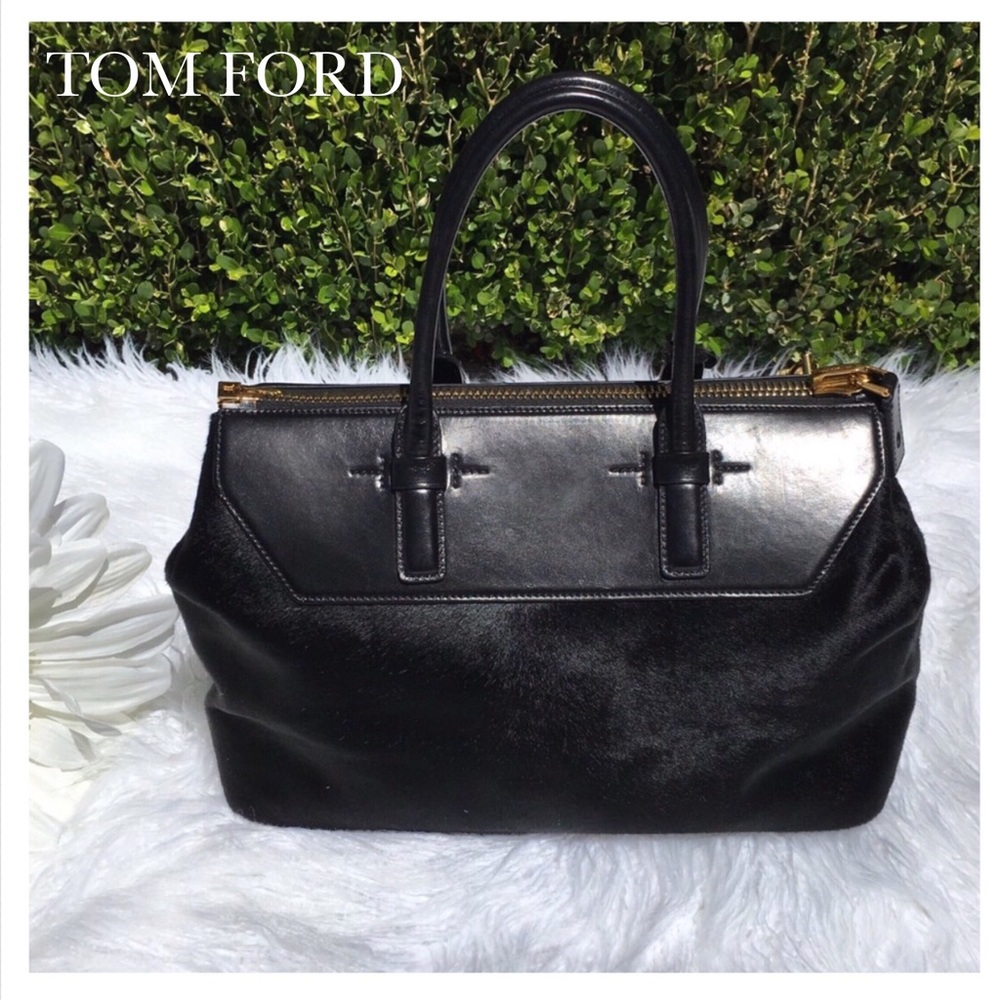 RARE TOM FORD BLACK CALF HAIR SATCHEL BAG - Picture 6 of 7