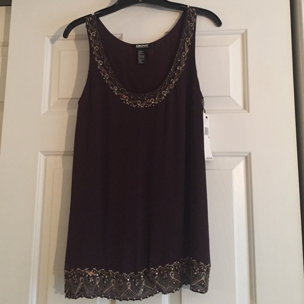 DKNY embellished silk top