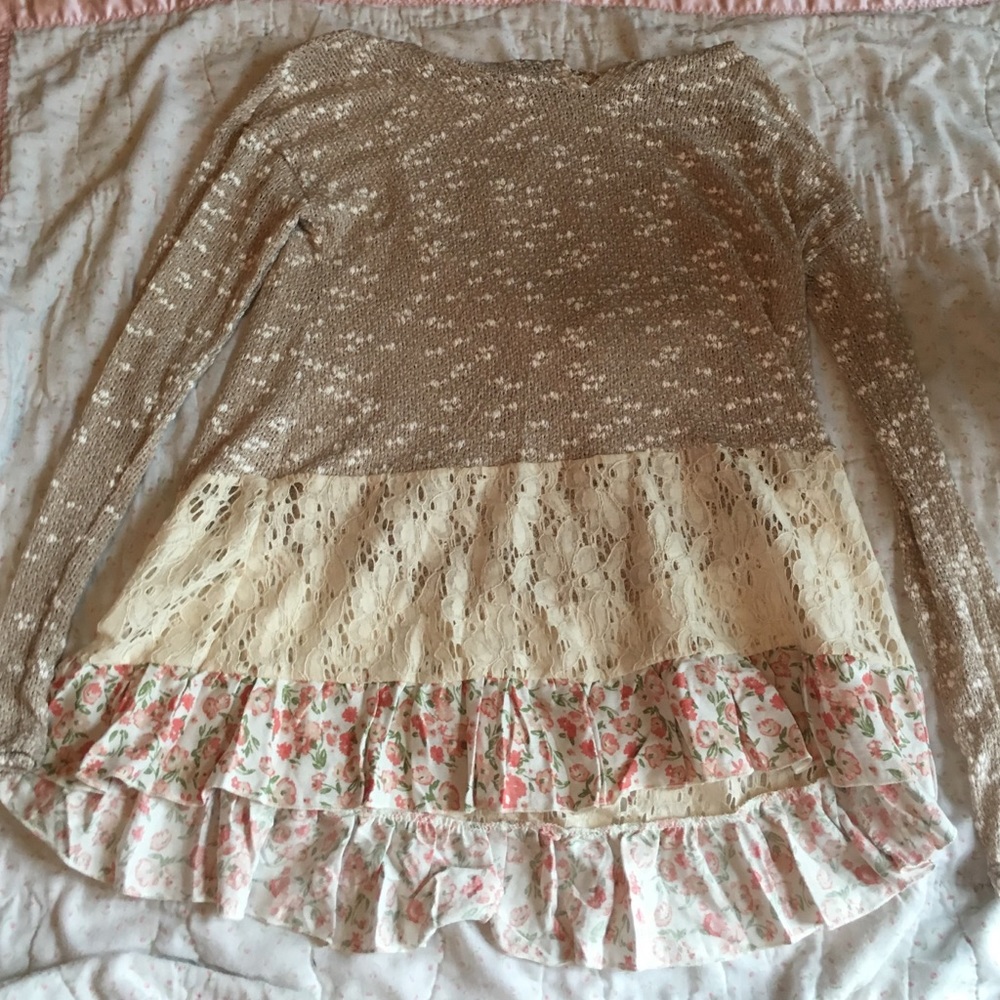 Brown top with a floral print bottom