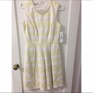 Maggy London Jeweled Yellow Tan A-Line Dress