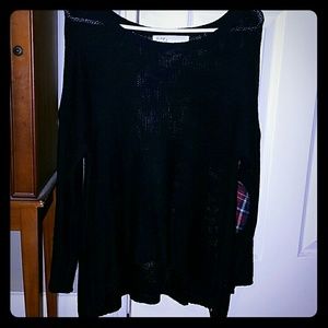 Adorable Knit Sweater with Plaid Elbows