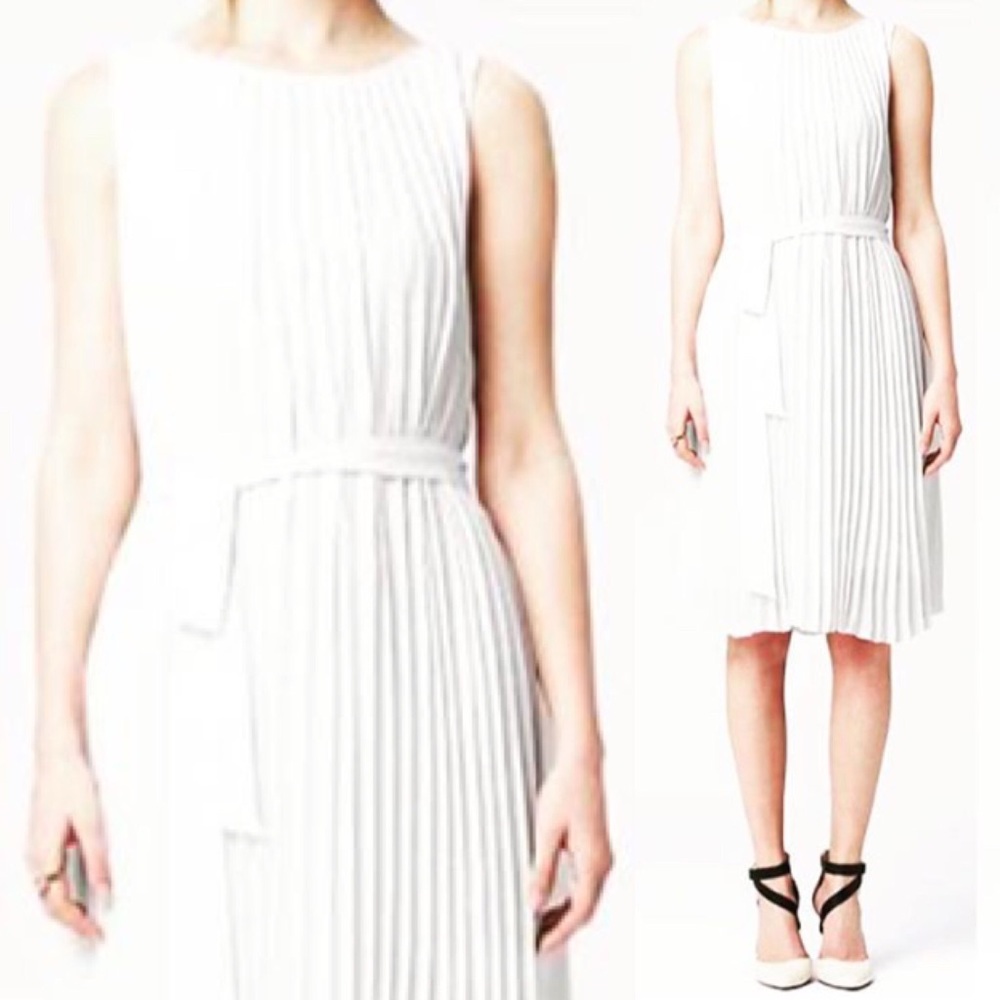 White Pleated Trapeze Dress