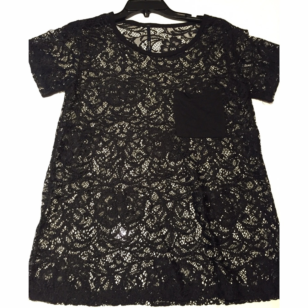 Black lace pocket top